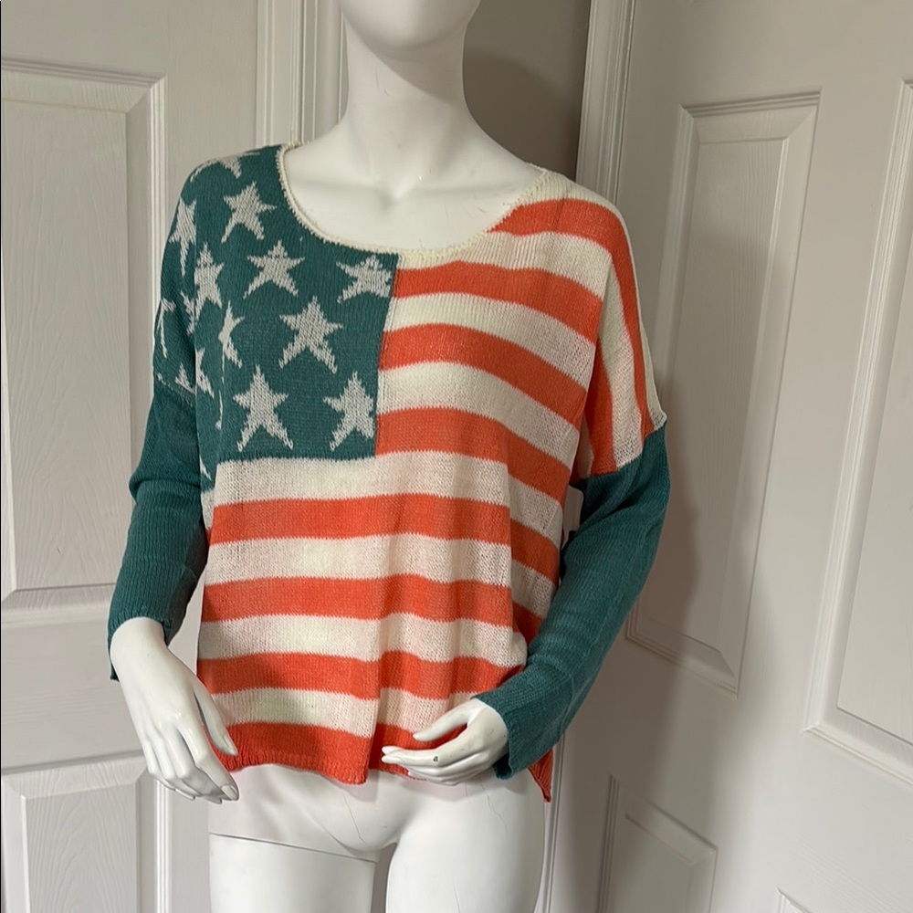 Miracle Red and White Crew Neck Sweater with Bold Asymmetrical Design